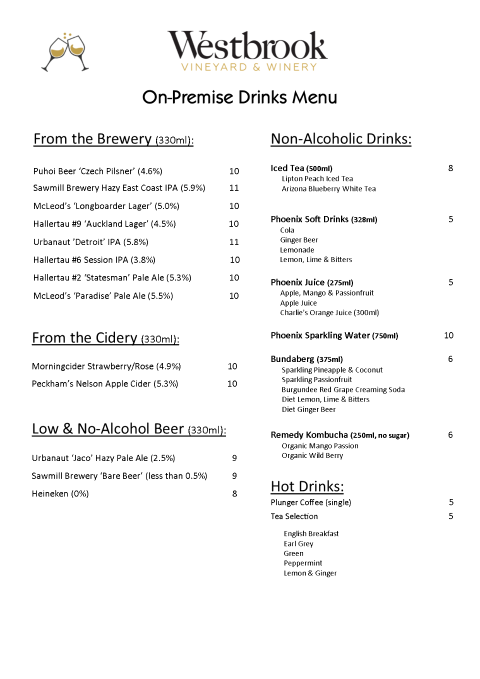 1. Westbrook On-Premise Drinks List Sept 2024 Beer Juice etc.png